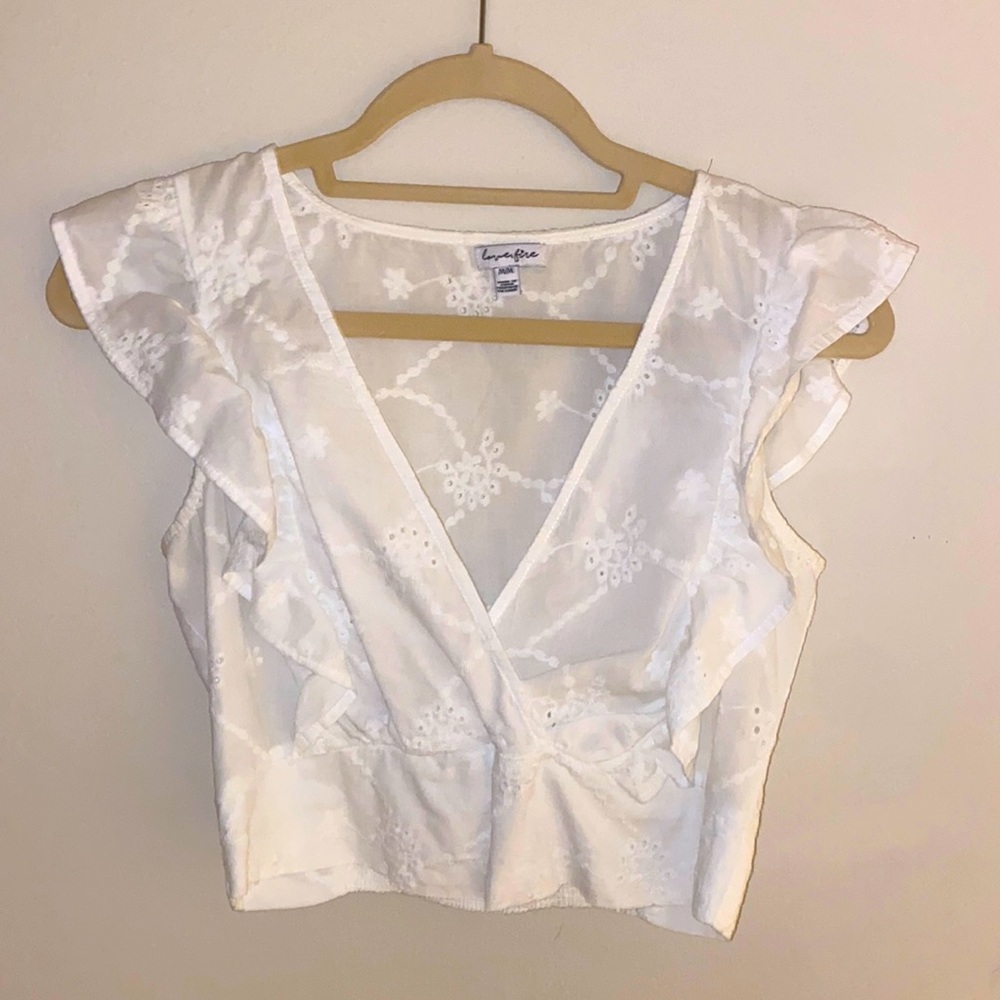 Brand New White V-Neck Floral Crop Blouse